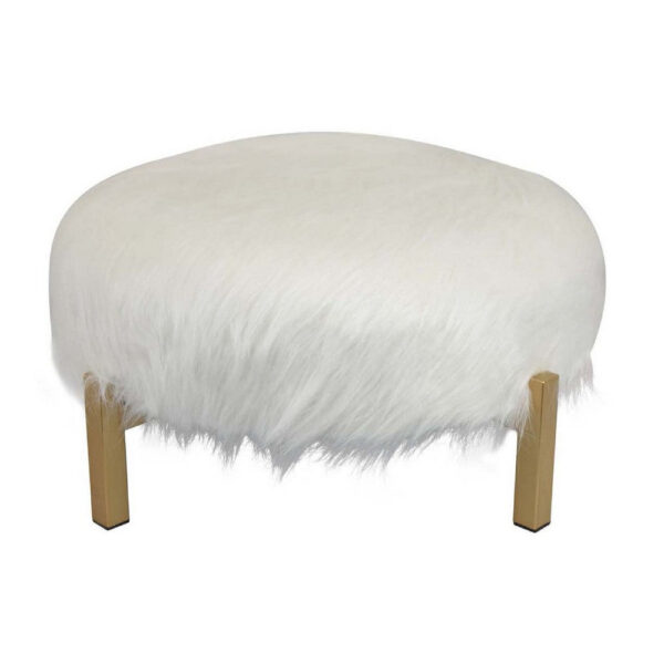 Accent Ottoman, Fur-Like Texture, 21 Inch White Fabric Upholstery
