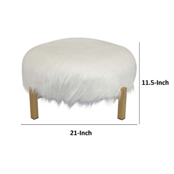 Accent Ottoman, Fur-Like Texture, 21 Inch White Fabric Upholstery