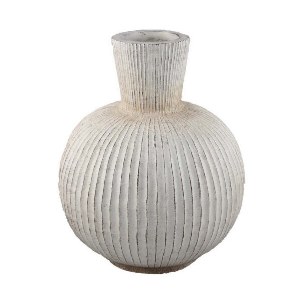 Gany Decorative Vase, Spherical Bottom, 15 Inch Weathered White Resin