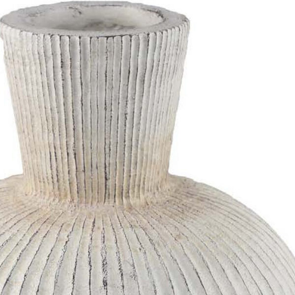 Gany Decorative Vase, Spherical Bottom, 15 Inch Weathered White Resin