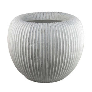 Nios Decorative Vase, Short and Wide, 17 Inch Weathered White Resin