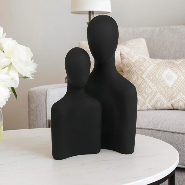 Nito Decorative Figurine, 2 Bust Silhouettes, 17 Inch Black Resin Body