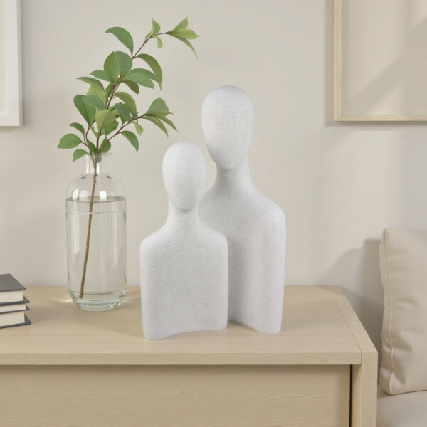 Nito Decorative Figurine, 2 Bust Silhouettes 17 Inch White Resin Body