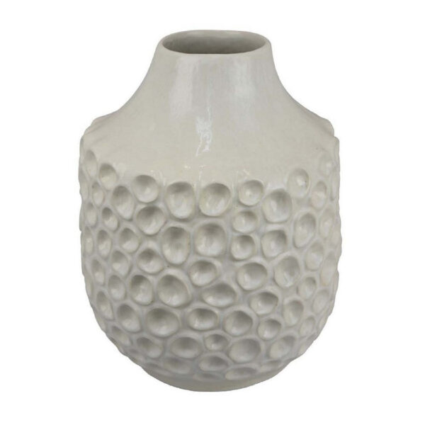 Nian Accent Vase, Off White Ceramic Raised Dimple Texture, 14 Inch