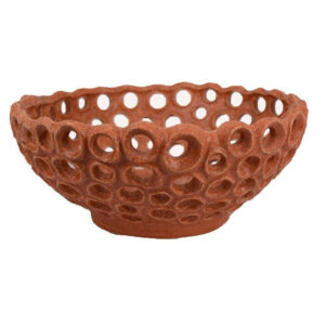 Nian Decorative Bowl, Earthy Brown Ceramic, Perforated Holes, 13 Inch