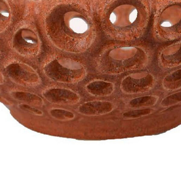 Nian Decorative Bowl, Earthy Brown Ceramic, Perforated Holes, 13 Inch