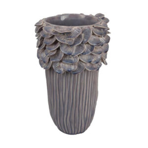 Kiana Decorative Vase, Gray Ceramic Flared Scales Rim Accent, 13 Inch