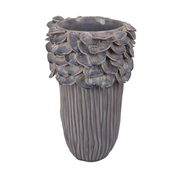 Kiana Decorative Vase, Gray Ceramic Flared Scales Rim Accent, 13 Inch