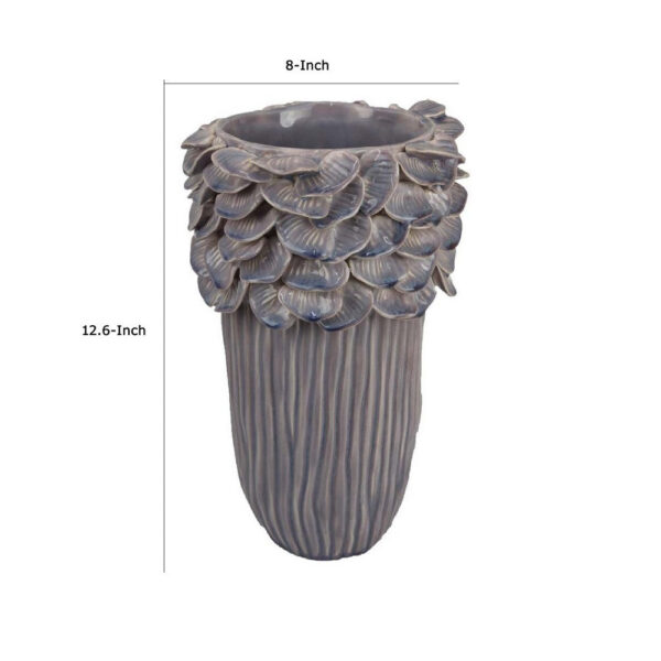 Kiana Decorative Vase, Gray Ceramic Flared Scales Rim Accent, 13 Inch