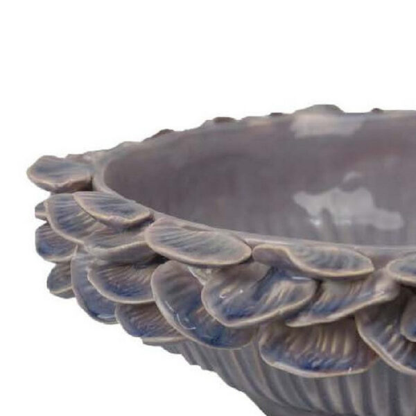 Kiana Decorative Bowl, Gray Ceramic, Flared Scales Rim Accent, 12 Inch