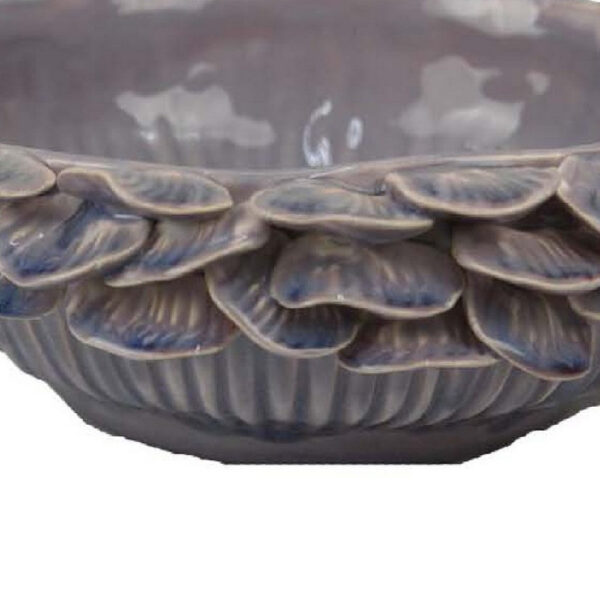 Kiana Decorative Bowl, Gray Ceramic, Flared Scales Rim Accent, 12 Inch