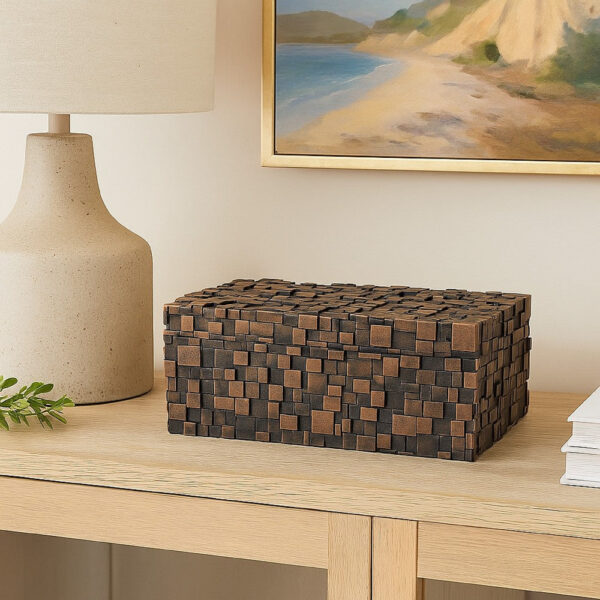 Lissa Decorative Storage Box, Brown Textured Resin Finish, 13 Inch
