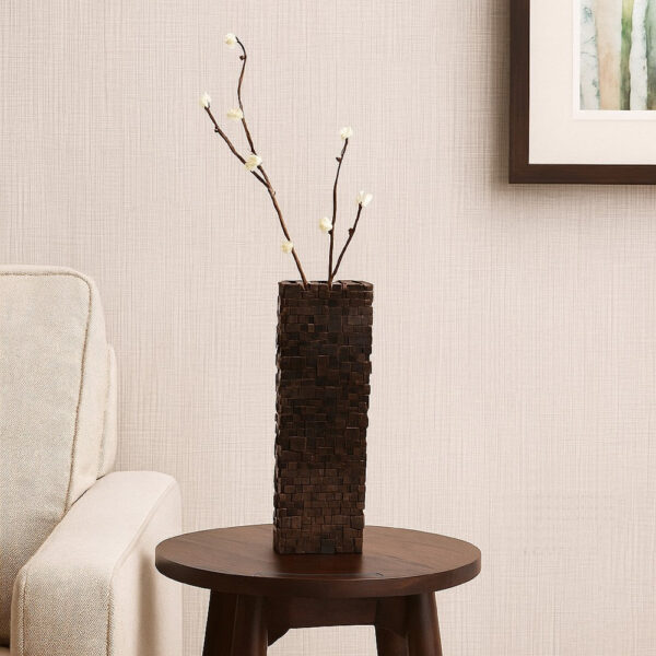 Accent Vase, Dark Bronze Resin, Prominent Geometric Texture, 20 Inch