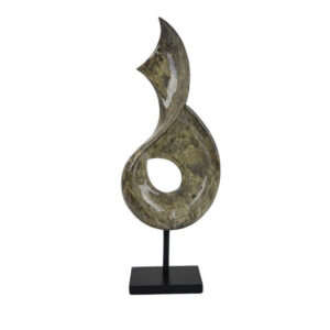 Tabletop Accent Decor, Gray Green Resin, Black Metal Support, 22 Inch