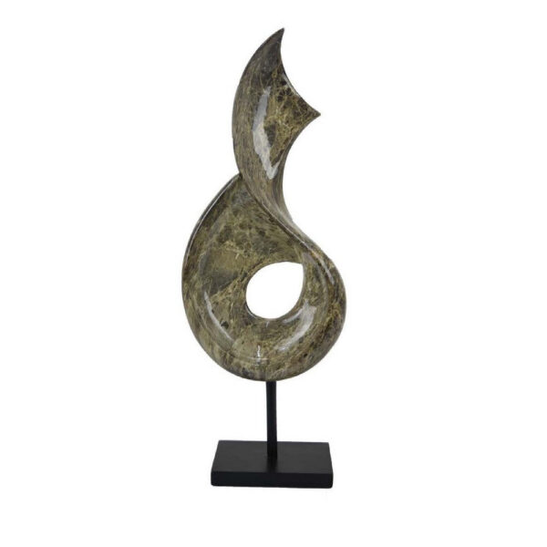 Tabletop Accent Decor, Gray Green Resin, Black Metal Support, 22 Inch