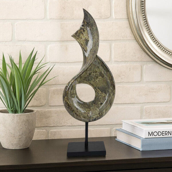 Tabletop Accent Decor, Gray Green Resin, Black Metal Support, 22 Inch