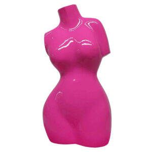 Female Torso Tabletop Decor, Bright Pink Resin Sculptural Bust 16 Inch