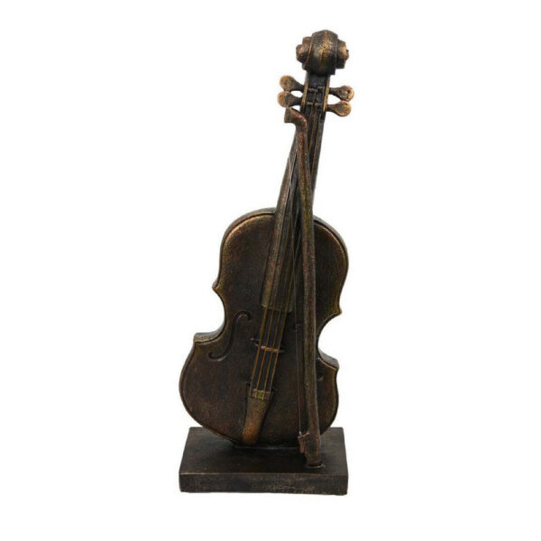 Violin Tabletop Decor, Dark Bronze Resin, Rectangular Base, 18 Inch