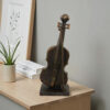 Violin Tabletop Decor, Dark Bronze Resin, Rectangular Base, 18 Inch