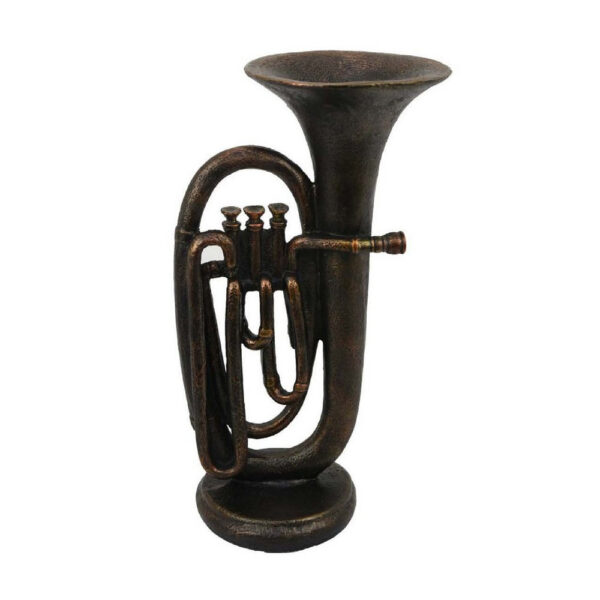 Trumpet Tabletop Decor, Dark Bronze Resin, Round Base, 15 Inch