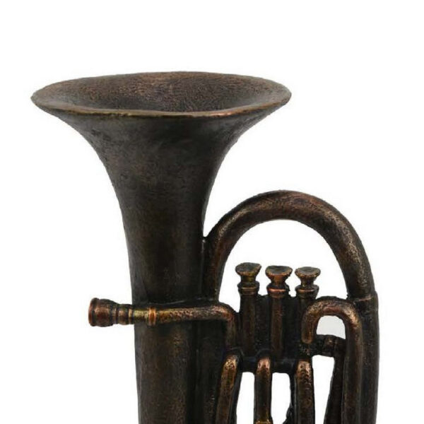 Trumpet Tabletop Decor, Dark Bronze Resin, Round Base, 15 Inch