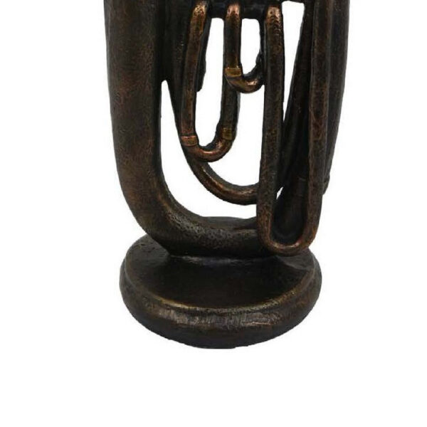 Trumpet Tabletop Decor, Dark Bronze Resin, Round Base, 15 Inch