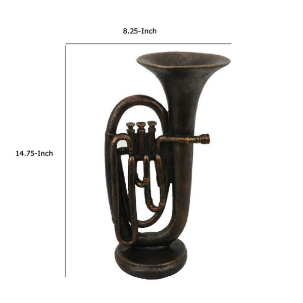 Trumpet Tabletop Decor, Dark Bronze Resin, Round Base, 15 Inch