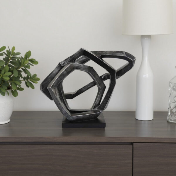 Abstract Decorative Tabletop Sculpture, Gray Resin Geometric, 17 Inch