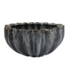 Decorative Bowl, Aqua Gray Ceramic, Fluted Scalloped Sides, 13 Inch