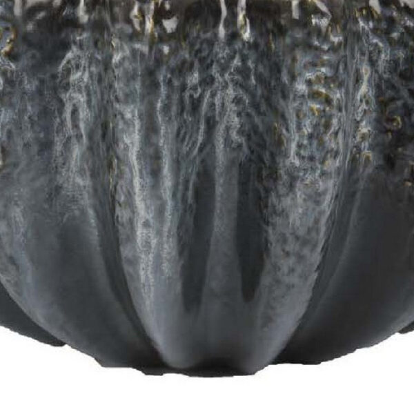 Decorative Bowl, Aqua Gray Ceramic, Fluted Scalloped Sides, 13 Inch