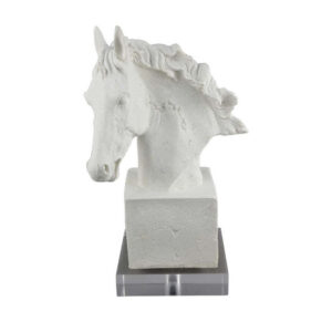Horse Head Decor, White Resin Frame, Gray Acrylic Base 13 Inch