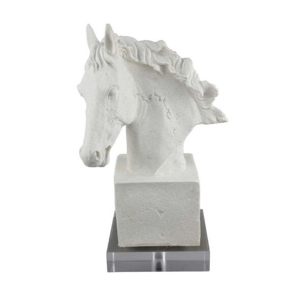 Horse Head Decor, White Resin Frame, Gray Acrylic Base 13 Inch