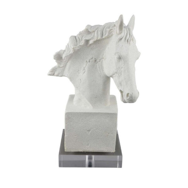 Horse Head Decor, White Resin Frame, Gray Acrylic Base 13 Inch