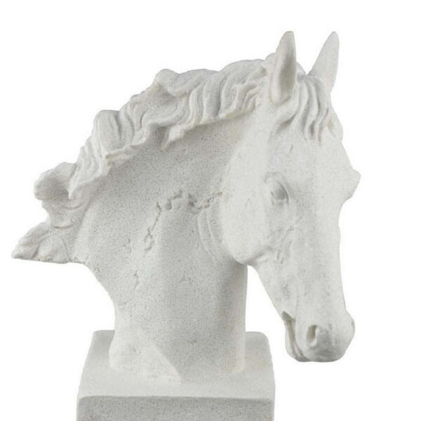 Horse Head Decor, White Resin Frame, Gray Acrylic Base 13 Inch