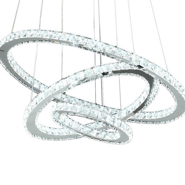 12-47 Inch Adjustable Chandelier, Offset Circle Design Silver Chrome Finish