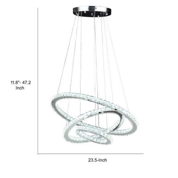 12-47 Inch Adjustable Chandelier, Offset Circle Design Silver Chrome Finish