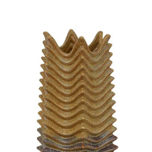 Decorative Vase, Brown, Gray Ceramic Undulating Pattern, 20 Inch