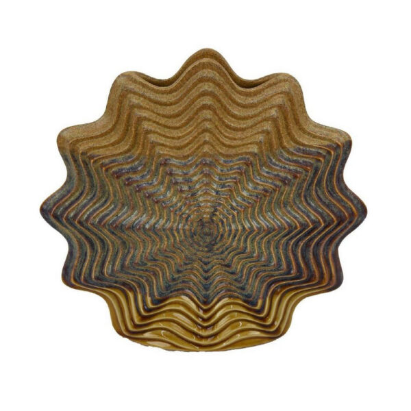 Decorative Vase, Brown, Gray Ceramic, Unique Radial Rosette, 16 Inch