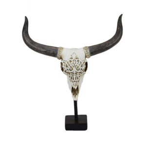 Animal Skull Tabletop Decor, Bone White and Black Resin, 16 Inch