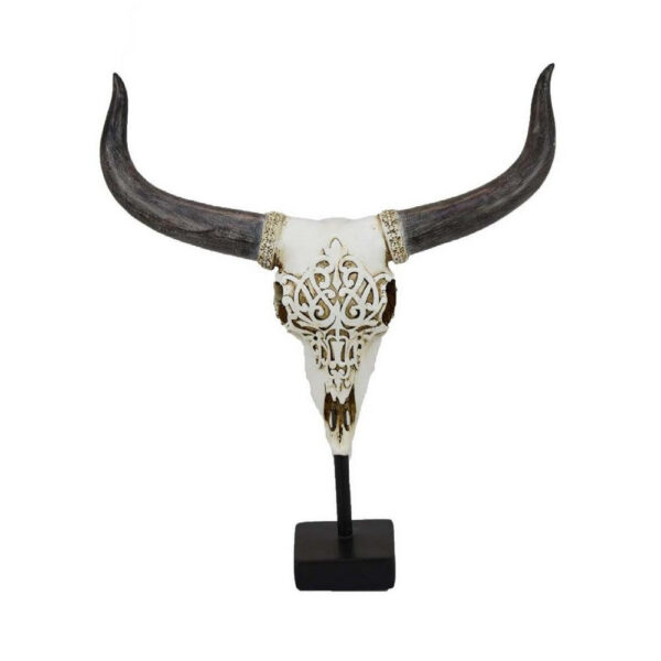 Animal Skull Tabletop Decor, Bone White and Black Resin, 16 Inch