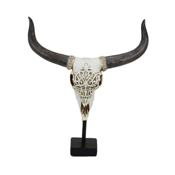 Animal Skull Tabletop Decor, Bone White and Black Resin, 16 Inch