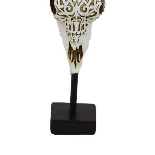 Animal Skull Tabletop Decor, Bone White and Black Resin, 16 Inch