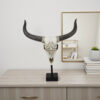 Animal Skull Tabletop Decor, Bone White and Black Resin, 16 Inch