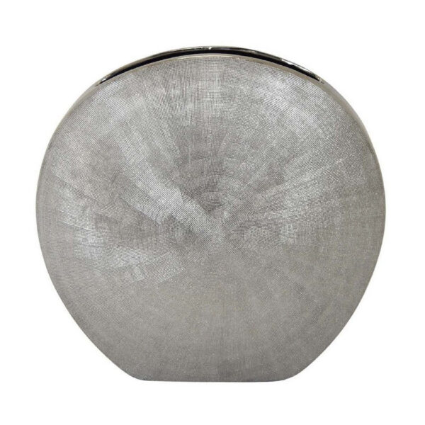 Harvey Accent Vase, Metallic Texture, Flat Round Gray Ceramic 15 Inch