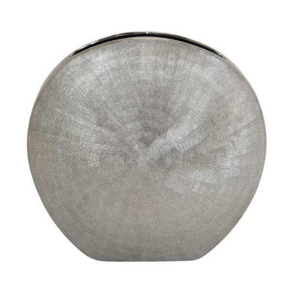 Harvey Accent Vase, Metallic Texture, Flat Round Gray Ceramic 15 Inch