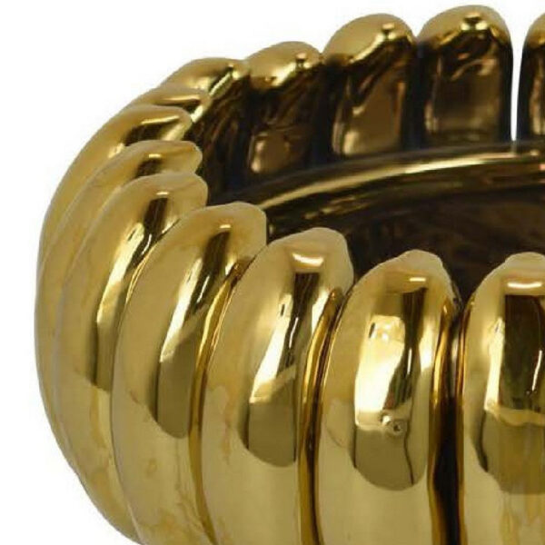 Milly Decorative Bowl, Raised Petal Rim, Gold Metallic Ceramic 13 Inch