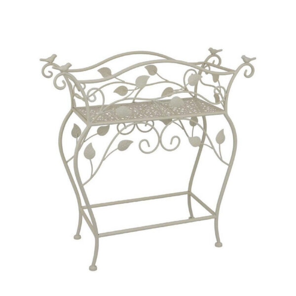 Philip Plant Stand Table, Scrolled Vine Details, Curved White Metal