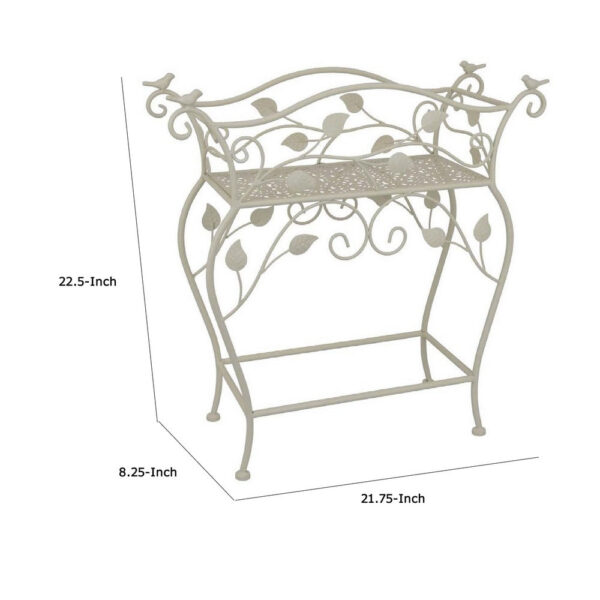 Philip Plant Stand Table, Scrolled Vine Details, Curved White Metal