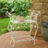 Philip Plant Stand Table, Scrolled Vine Details, Curved White Metal