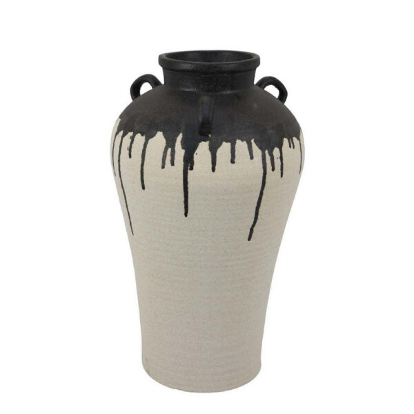 Caleb Accent Vase with Drip Pattern and Handles, Black Gray Ceramic